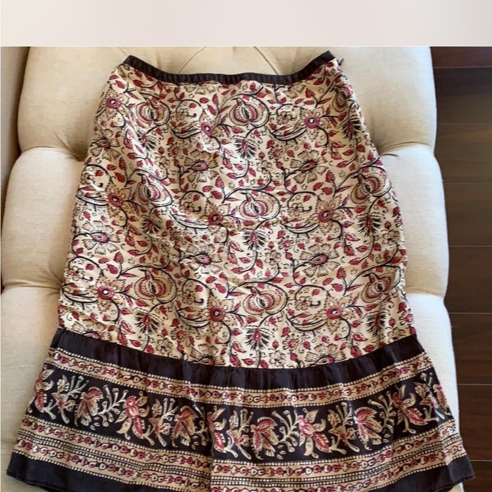 LOFT Multicolor Floral A-Line Skirt 100 percent silk